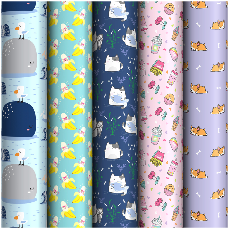 Упаковочная бумага глянц. 70*100 см, MESHU "Cute", 90г/м2, ассорти 5 дизайнов