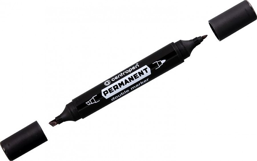Маркер перманентный Centropen 1666 двусторонний, черный, пулевидный/скошенный, 1 мм/1-4 мм