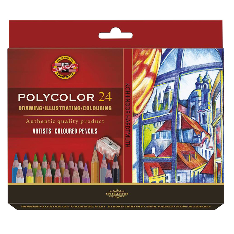 Набор художественных цветных карандашей Koh-I-Noor "Polycolor 3834", 24цв, + точилка+2 ч/гр. кар.