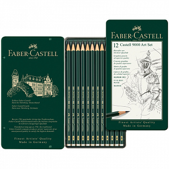 Набор ч/г карандашей Faber-Castell "Castell 9000 Art Set", 12 шт., 2H-8B, в металле