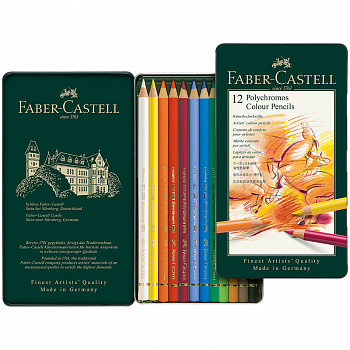 Набор профессиональных цветных карандашей Faber-Castell "Polychromos" 12 цв., в металле