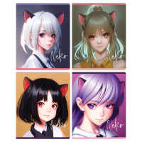 Тетрадь 48л., клетка MESHU "Neko", софт-тач ламинация, тиснение фольгой