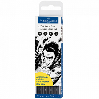 Набор капиллярных ручек Faber-Castell "Pitt Artist Pen Manga Black set" черные, 4 шт., 0,1/0,3/0,5мм